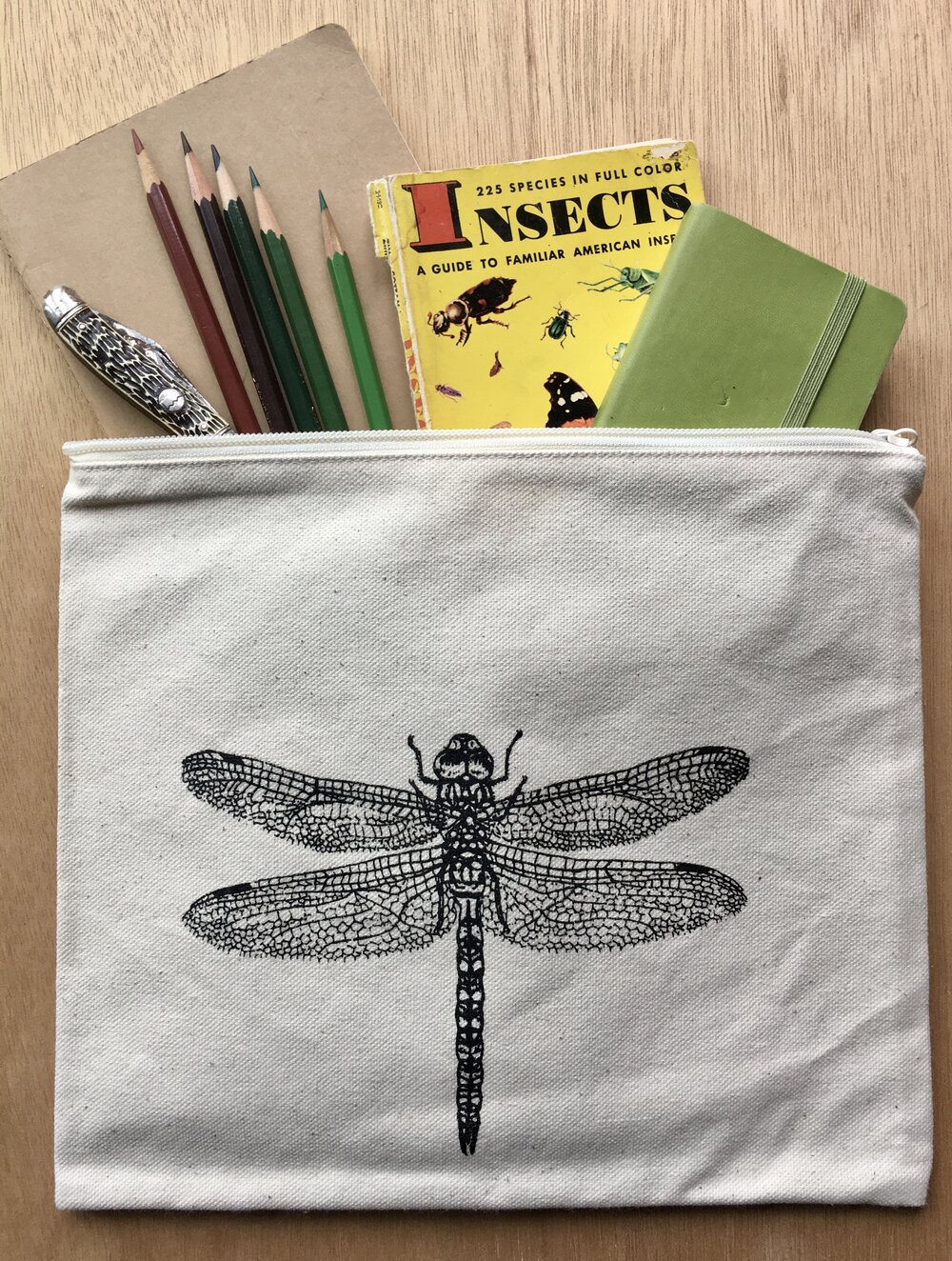 Dragonfly Cotton Canvas Zipper Bag Printed By Bridgette Jones